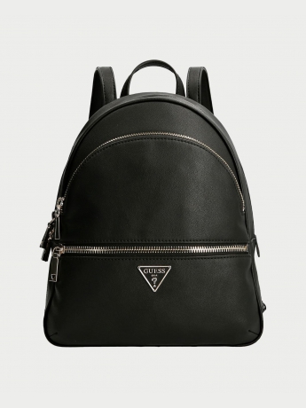 Guess zaino Manhattan  grande in ecopelle liscia nera con zip e logo frontale