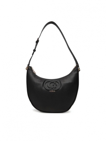 Guess borsa SILVYE  mezza luna in ecopelle liscia nera con logo G