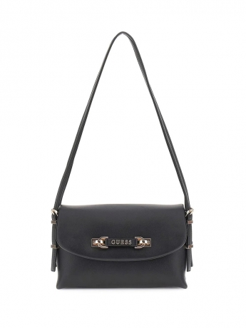 Guess Borsa a Spalla LEFIA IN ECOPELLE NERA CON DETTAGLI IN METALLO ORO