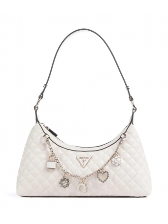 Guess BORSA A TRACOLLA  EVER IN ECOPELLE MATELASSE BIANCA  CON CHARM LOGO