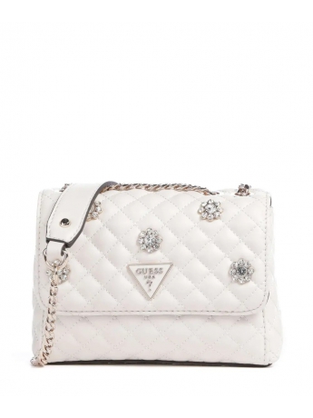 Guess BORSA A TRACOLLA PICCOLA IN ECOPELLE MATELASSE BIANCA  CON DECORAZIONI