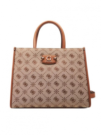 Guess BORSA SHOPPINGH NEDA HOBO  IN ECOPELLE BEIGE SCURO CON LOGO ALL OVER