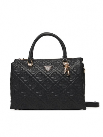 Guess BORSA BAULETTO ADELASIA IN ECOPELLE NERA CON LOGO ALL OVER IMPRESSO