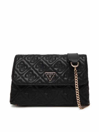 Guess BORSA A TRACOLLA ADELASIA IN ECOPELLE NERA LOGO ALL OVER IMPRESSO