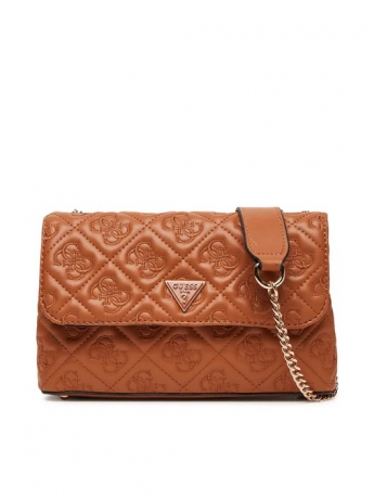 Guess BORSA A TRACOLLA ADELASIA IN ECOPELLE CAMMELLO LOGO ALL OVER IMPRESSO