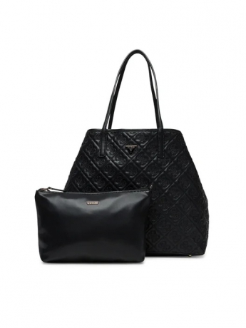 Guess BORSA SHOPPING G MORBIDA ADELASIA IN ECOPELLE NERA CON LOGO ALL OVER IMPRESSO