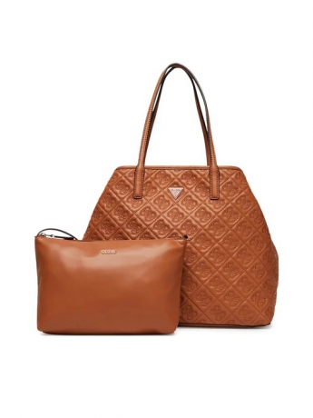 Guess BORSA SHOPPING G MORBIDA ADELASIA IN ECOPELLE CAMMELLO CON LOGO ALL OVER IMPRESSO