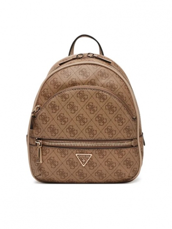 Guess zaino manhattan piccolo in ecopelle beige scuro con logo all over