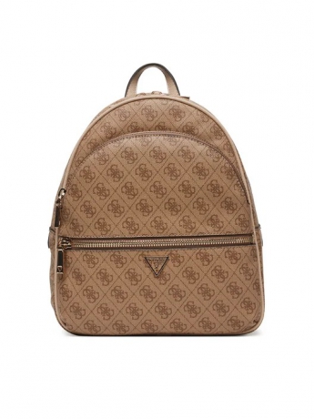 Guess zaino manhattan in ecopelle beige scuro con logo all over
