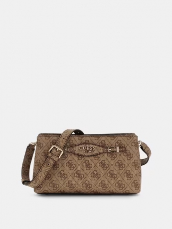 Guess BORSA KATYA CROSSBODY ZIP IN ECOPELLE BEIGE SCURO CON LOGO ALL OVER