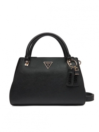 Guess BORSA A MANO NOELLE IN ECOPELLE SAFFIANO NERA CON TRACOLLA E LOGO FRONTALE