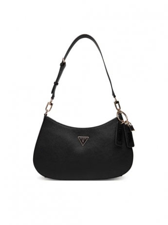 Guess BORSA A SPALLA NOELLE IN ECOPELLE SAFFIANO NERA CON LOGO FRONTALE