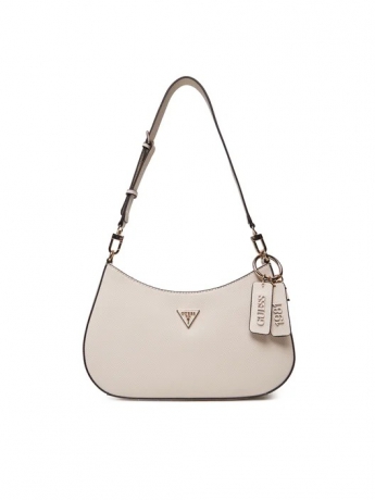 Guess BORSA A SPALLA NOELLE IN ECOPELLE SAFFIANO PANNA  CON LOGO FRONTALE