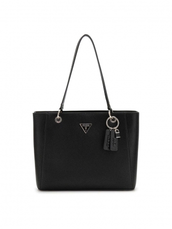 Guess BORSA TOTE NOELLE IN ECOPELLE SAFFIANO NERA CON LOGO FRONTALE