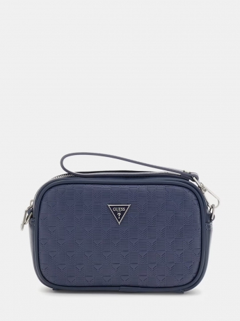 Guess pochette con bracciale e tracolla torino in ecopelle blu goffrata con logo