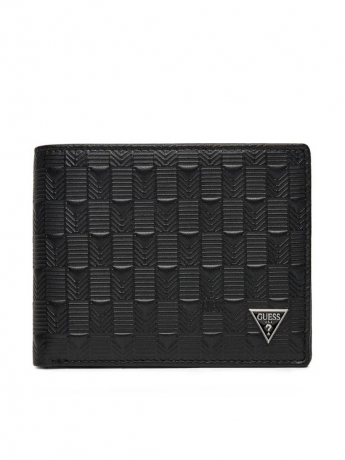 Guess portafoglio con portamnete MADRID in pelle goffrata nera con logo