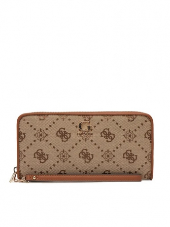 Guess Portafoglio grande ZIP AROUND IN TESSUTO BEIGE SCURO CON LOGO ALL OVER