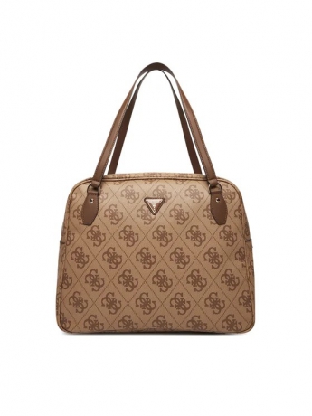 Guess BORSA BERTA TRAVEL GRANDE IN ECOPELLE BEIGE SCURO CON LOGO ALL OVER