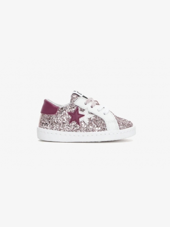 2star SNEAKERS kids LOW  GLITTER rosa con dettagli fucsia e biachi