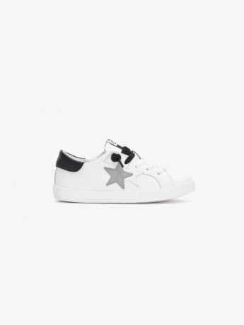 2star SNEAKERS junior LOW in PELLE BIANCA con DETT.agli in crosta NERO e grigio