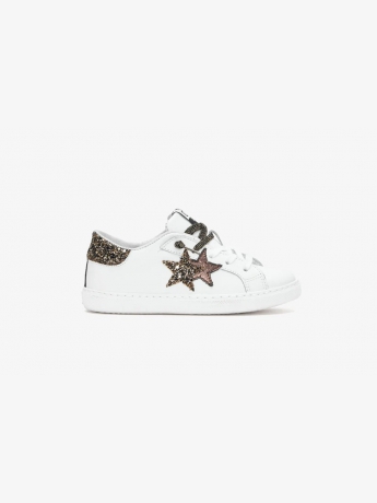 2star SNEAKERS junior LOW in PELLE BIANCA con DETT.agli in glitterati