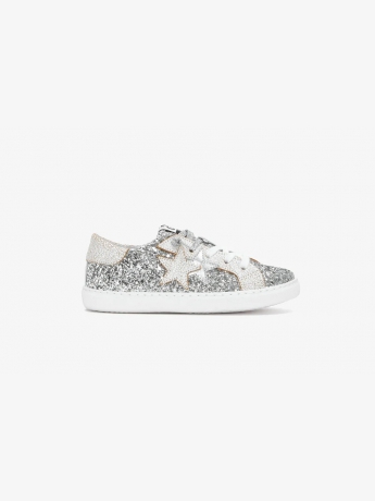2star SNEAKERS junior LOW  GLITTER ARGENTO con dettagli crack bianchi