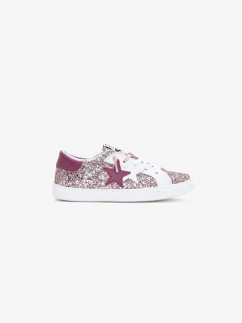 2star SNEAKERS junior LOW  GLITTER rosa con dettagli fucsia e biachi