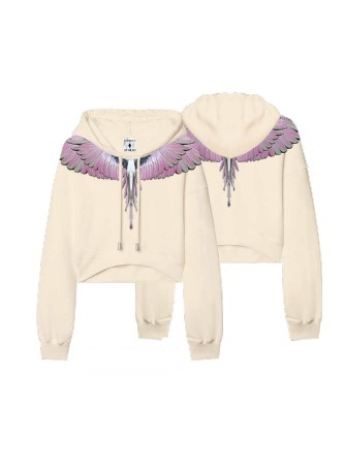 County Of Milan MARCELO BURLON FELPA CON CAPPUCCIO CROPPED  IN COTONE  PANNA CON ALI ROSA