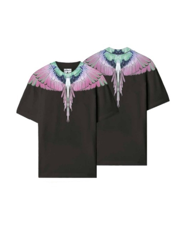 County Of Milan MARCELO BURLON TSHIRT IN  JERSEY DI COTONE NERO CON ALI ROSA