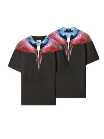 County Of Milan MARCELO BURLON TSHIRT IN  JERSEY DI COTONE NERO CON ALI ROSSE