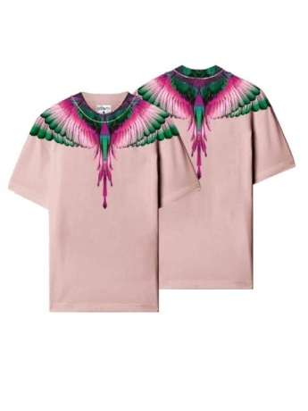County Of Milan MARCELO BURLON TSHIRT IN  JERSEY DI COTONE ROSA CON ALI FUCSIA