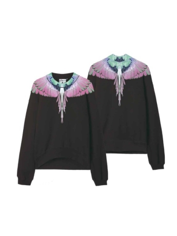 County Of Milan MARCELO BURLON  FELPA GIROCOLLO NERA CON ALI ROSA