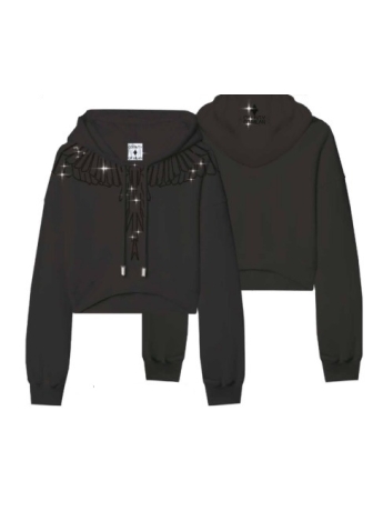 County Of Milan MARCELO BURLON FELPA CON CAPPUCCIO CROPPED  IN COTONE  NERO CON ALI STRASS