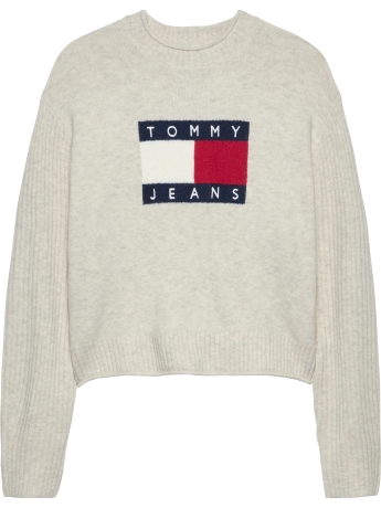 Tommy Hilfiger Pullover relaxed fit mélange con bandiera off white htr