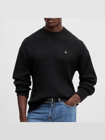 Calvin Klein MAGLIA NERA A COSTE CON LOGO RICAMATO
