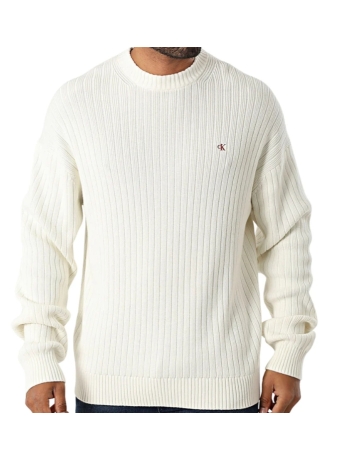 Calvin Klein MAGLIA BIANCO A COSTE CON LOGO RICAMATO