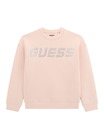 Guess FELPA JUNIOR ROSA GIROCOLLO CON LOGO GLITTER DAVANTI