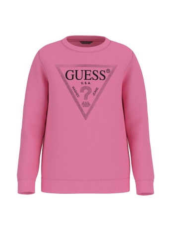 Guess FELPA JUNIOR GIROCOLLO FUXIA CON STAMPA TRIANGOLO DAVANTI
