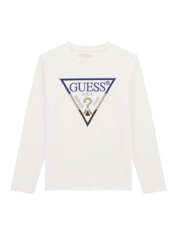 Guess tshirt junior manica lunga con maxi triangolo bianca