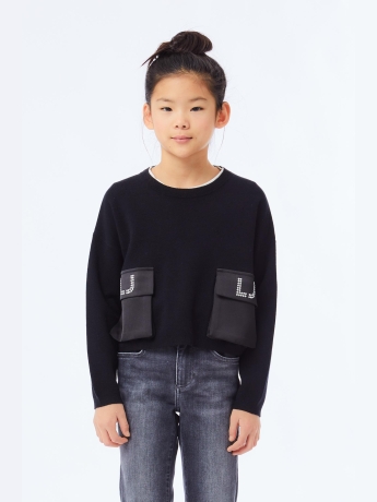 Liu-jo maglione junior nero con tasche applicate