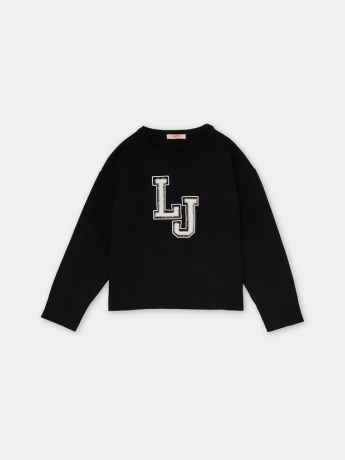 Liu-jo maglione junior nero con maxi logo lettering