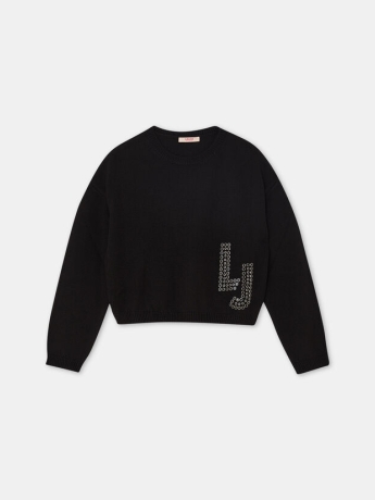 Liu-jo maglione junior nero con logo lettering laterale