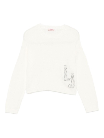 Liu-jo maglione junior bianco con logo lettering laterale