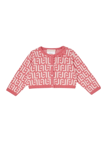 Liu-jo maglia  cardigan infant  fuxia abbottonato davantio con logo all over