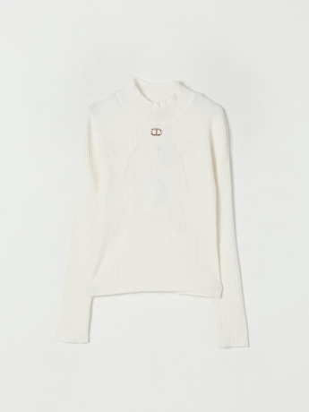Twinset maglia junior  a dolcevita in misto viscosa bianco con logo  twinset