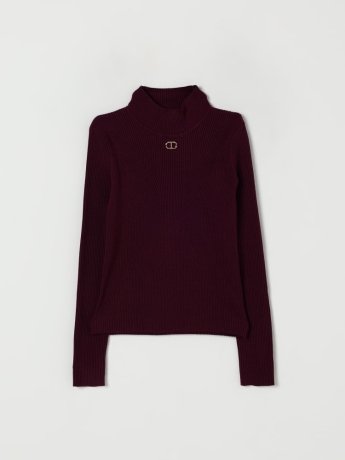 Twinset maglia junior  a dolcevita in misto viscosa bordeaux  con logo  twinset
