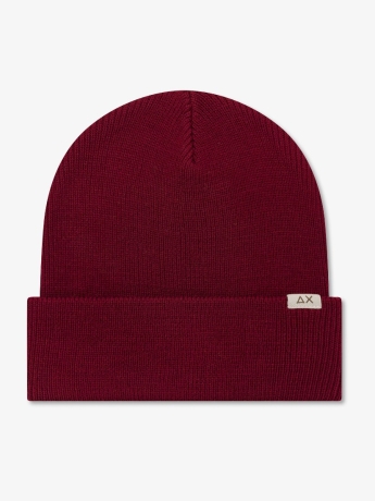 Sun68 Berretto beanie in misto lana a costine BORDEAUX  CON LOGO PATCH