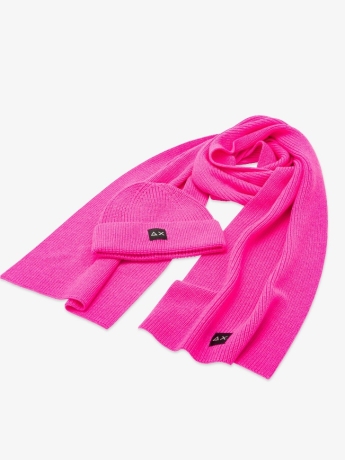 Sun68 Berretto e sciarpa in lana coordinati fucsia