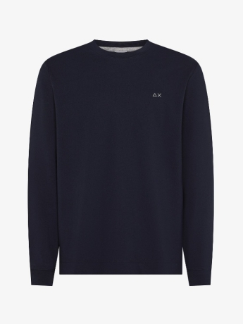 Sun68 T-shirt in piquet stretch BLU  CON LOGO RICAMATO  SUL PETTO