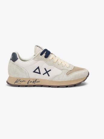 Sun68 Sneaker Tom Vintage in nylon e suede bianco panna